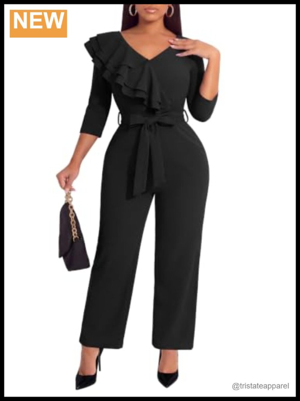 Women's Dressy V-Neck 3/4 Sleeve Wide Leg Jumpsuit with Pockets